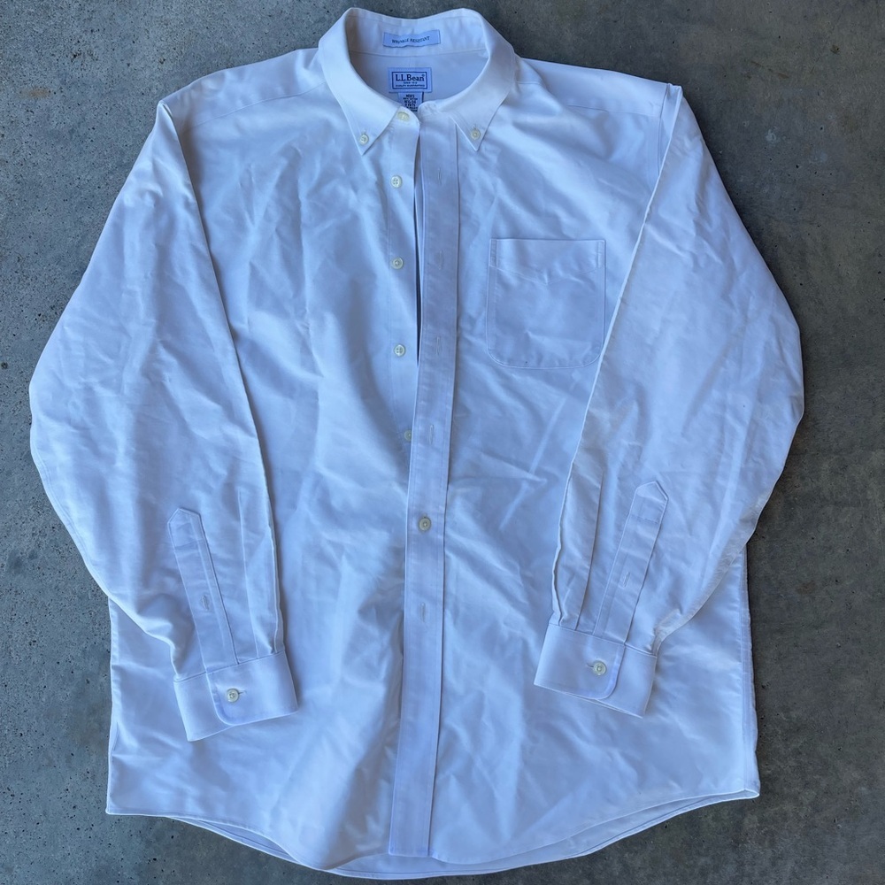 LL Bean Wrinkle Resistant Shirt Men's 16.5 34 White Button Down Long Sleeve